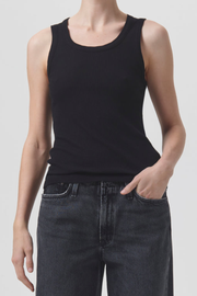 Image of model wearing Agolde poppy tank in black