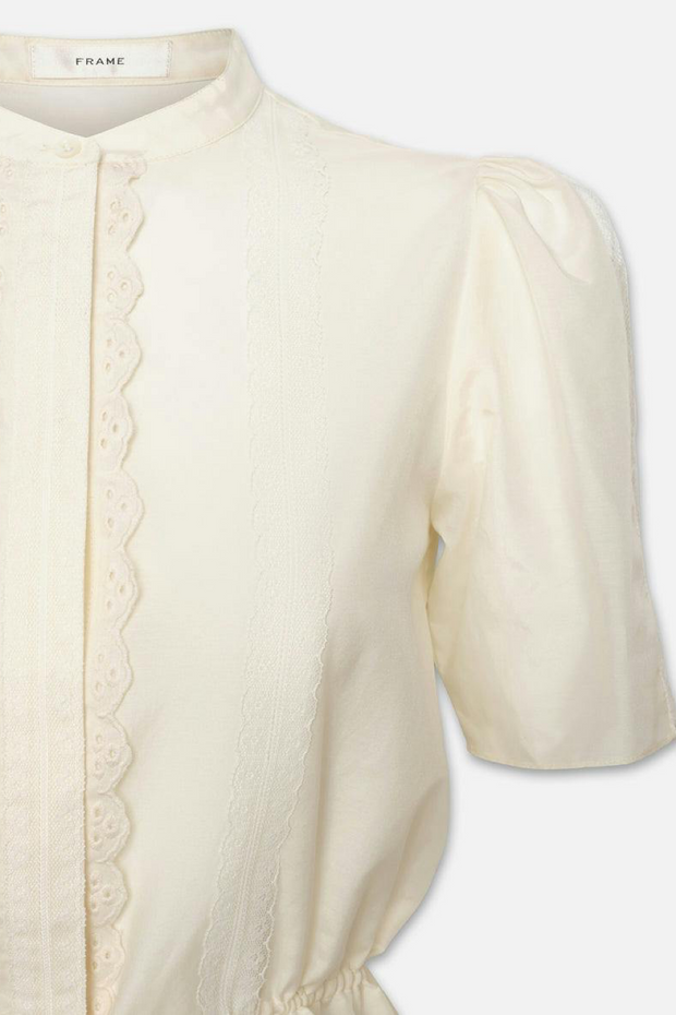 Image of Frame cinched lace trim blouse