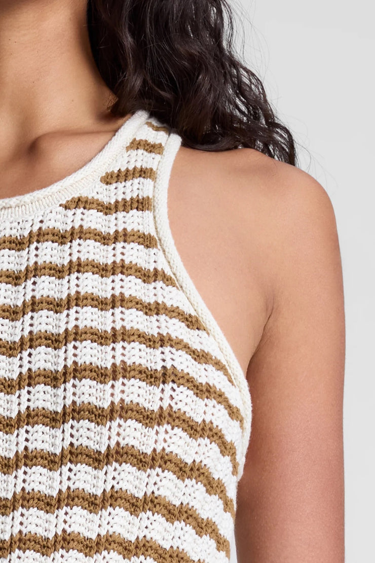 Image of model wearing the A.L.C kendra dress close up