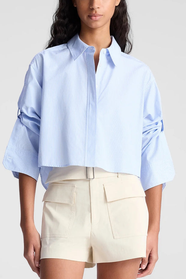 Image of model wearing the A.L.C. maude top front view with hands down by sides