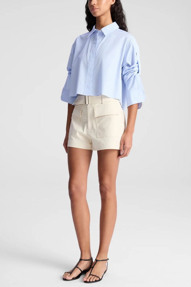 Image of model wearing the A.L.C maude top front view
