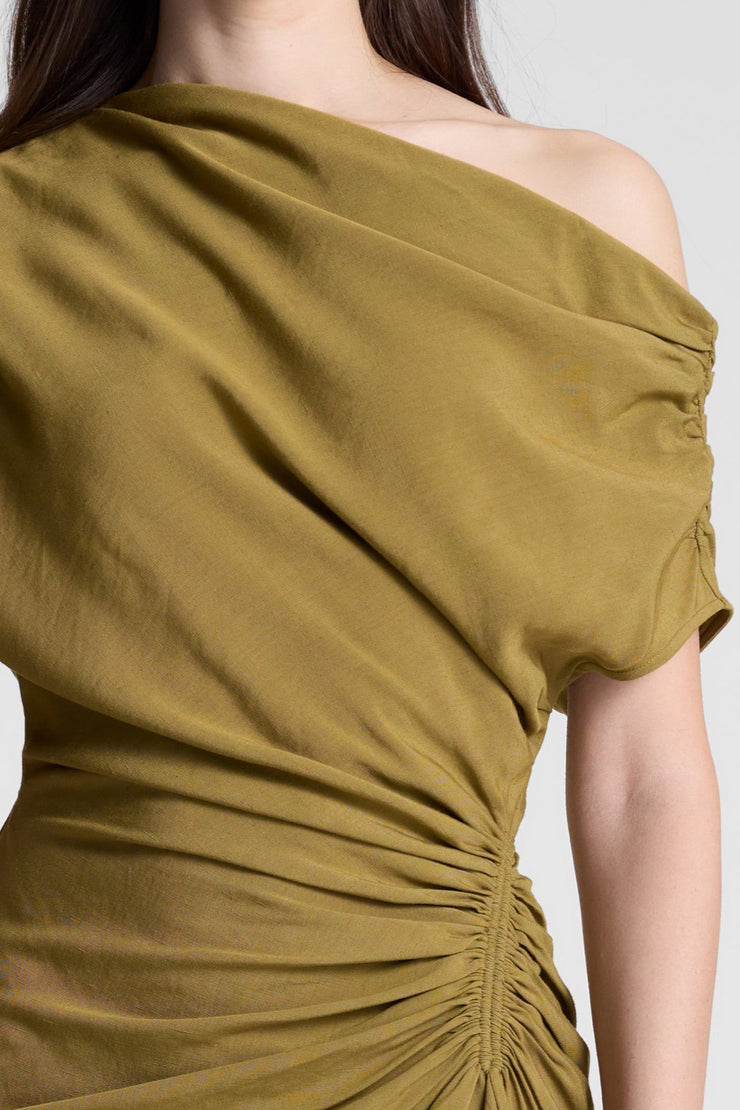Image of model wearing the A.L.C Poppy Dress front view close up