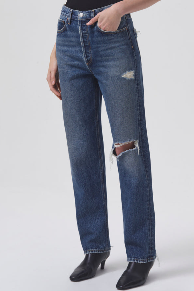 Image of model wearing Agolde 90's pinch waist straight jean