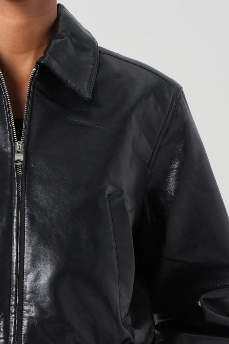 Image of Agolde Essie Recycled leather cropped jacket