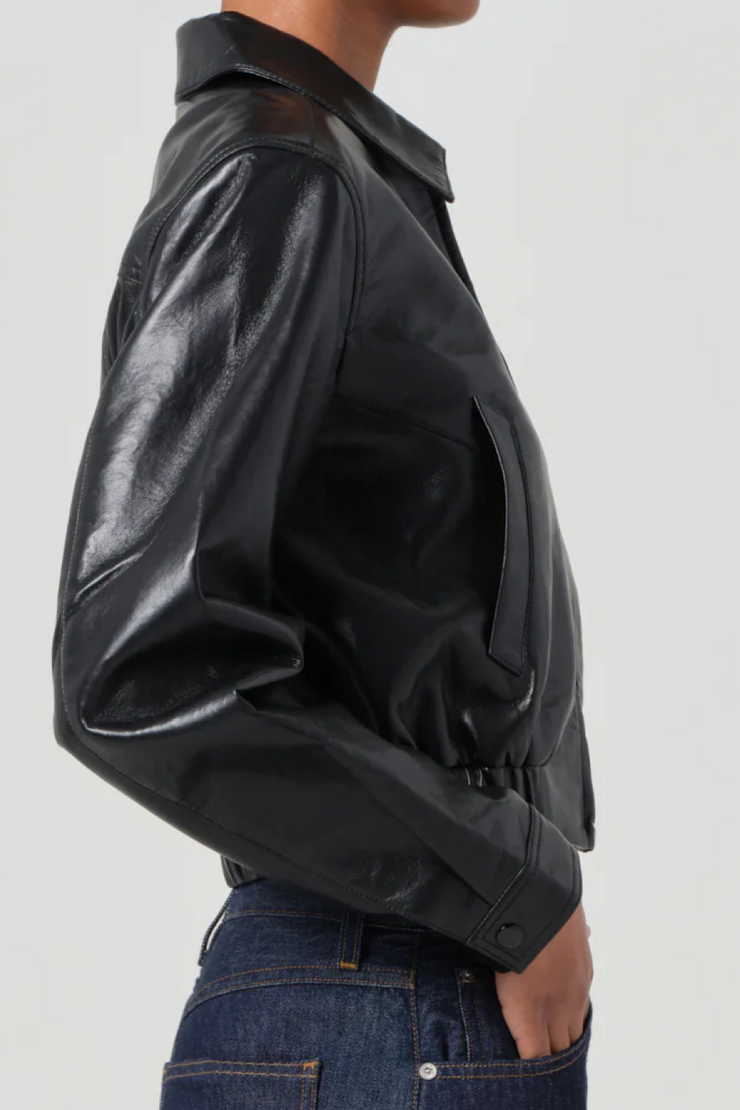 Image of Agolde Essie Recycled leather cropped jacket