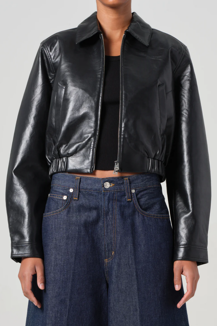 Image of Agolde Essie Recycled leather cropped jacket