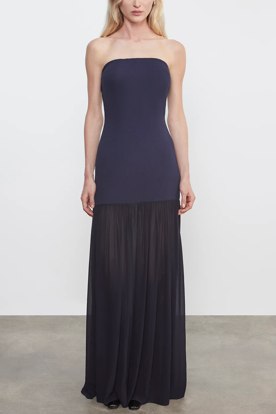 midnight blue airy dress strapless 