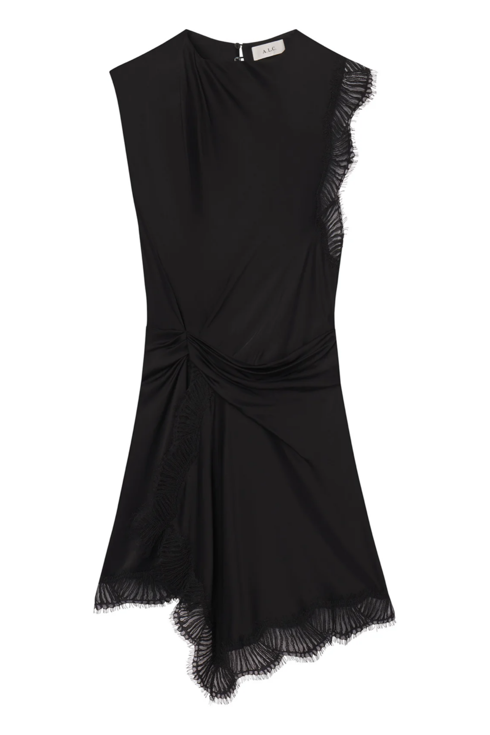 Black dress with lace details on a white background