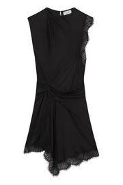Black dress with lace details on a white background