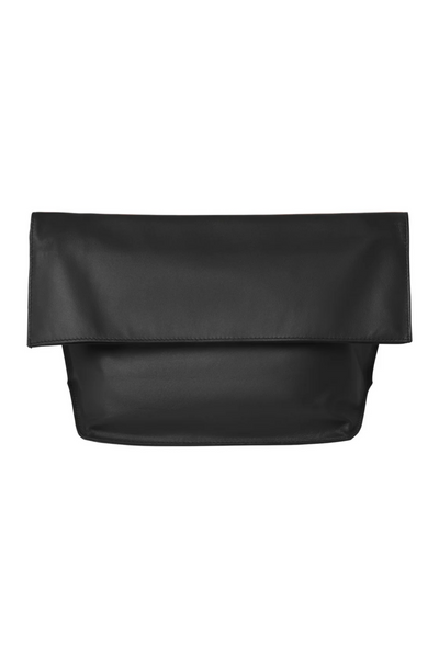 Black leather clutch bag on a white background