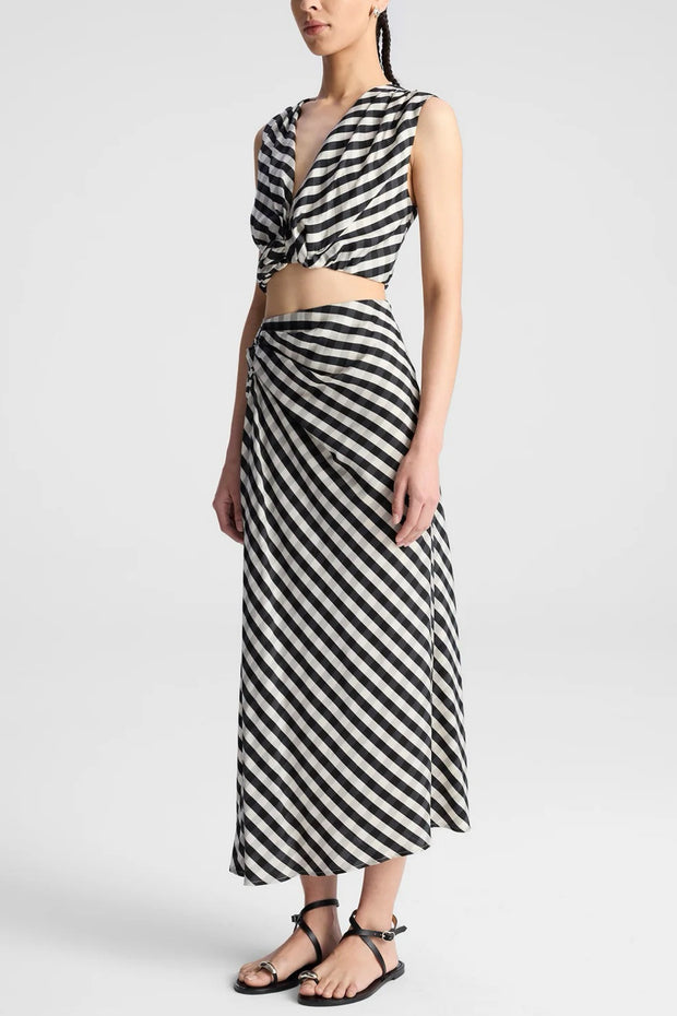 Image of model wearing the A.L.C Jean Skirt front view