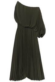 Green pleated dress on a white background