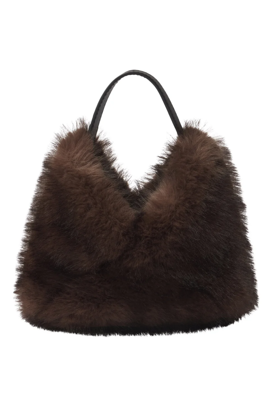 Brown fur handbag on a white background
