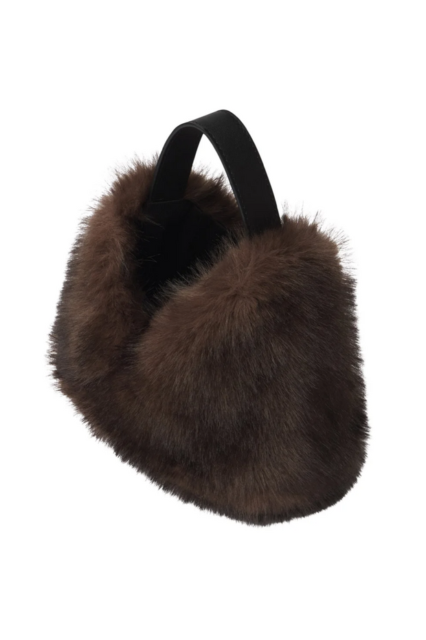 Brown fur ear muffs on a white background