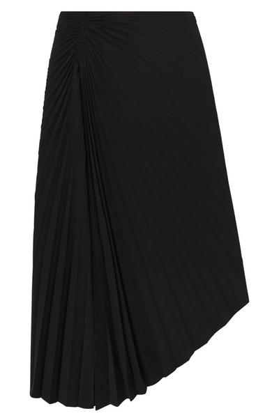 Black skirt with a draped design on a white background