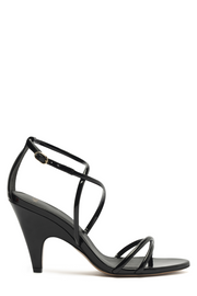 Black strappy sandal on a white background