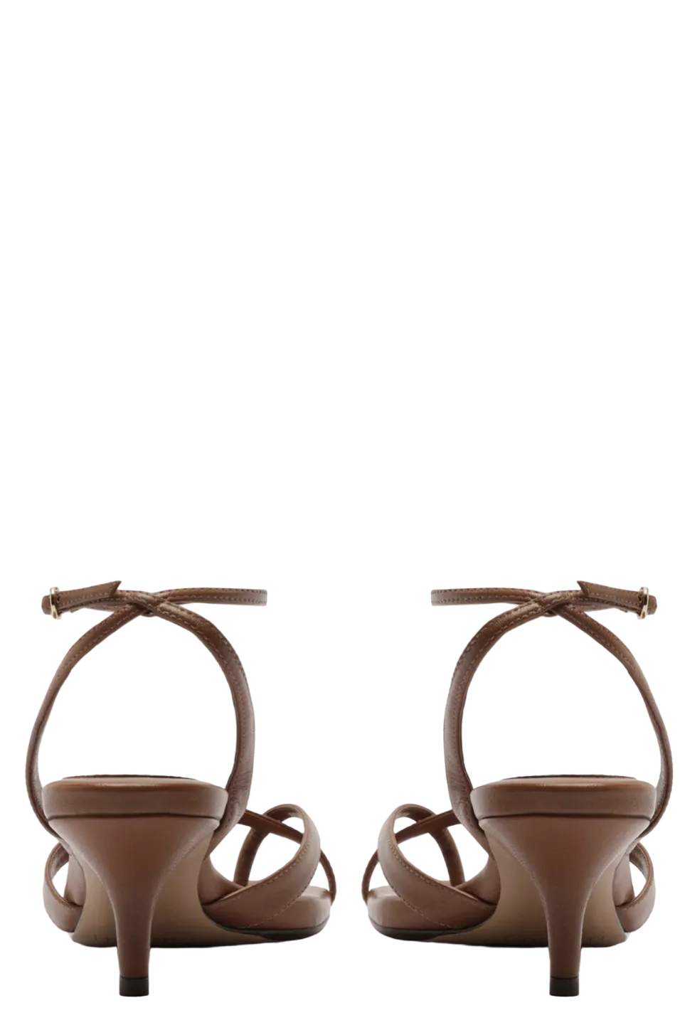 Pair of brown high-heeled sandals on a white background