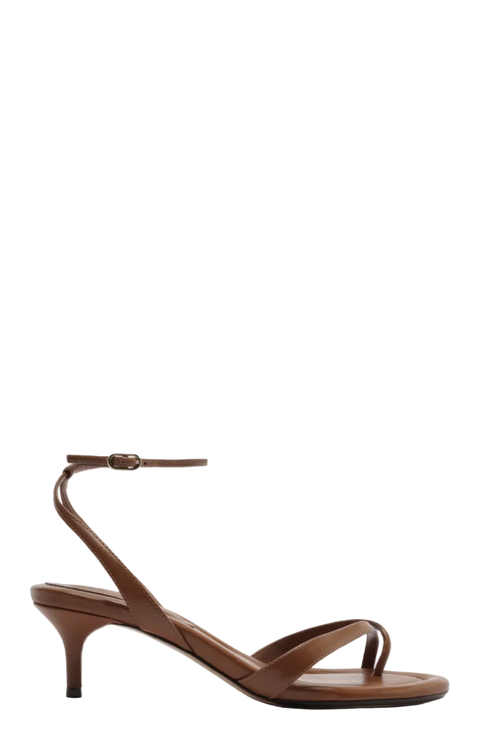 Brown high-heeled sandal on a white background