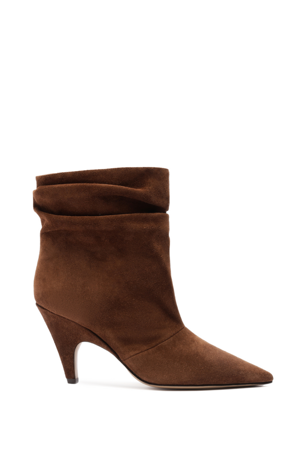 Brown suede ankle boot on a white background