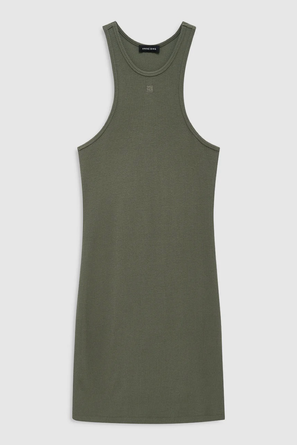 Green tank dress on a light gray background