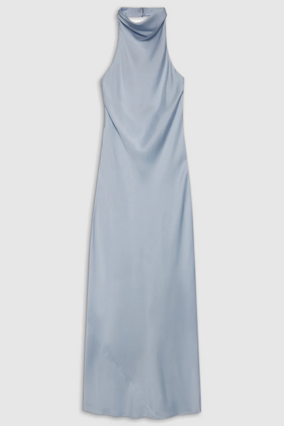 Light blue halter neck dress on a light gray background