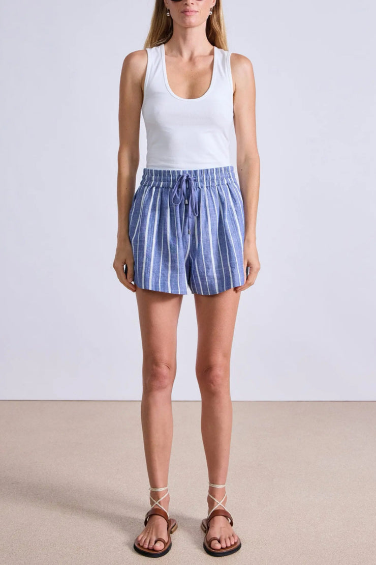 Image of model wearing the Apiece Apart Trail Short front view