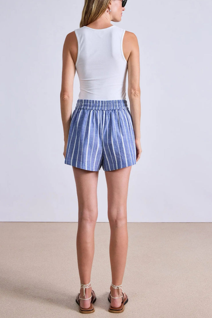 Image of model wearing the Apiece Apart Trail Short back view