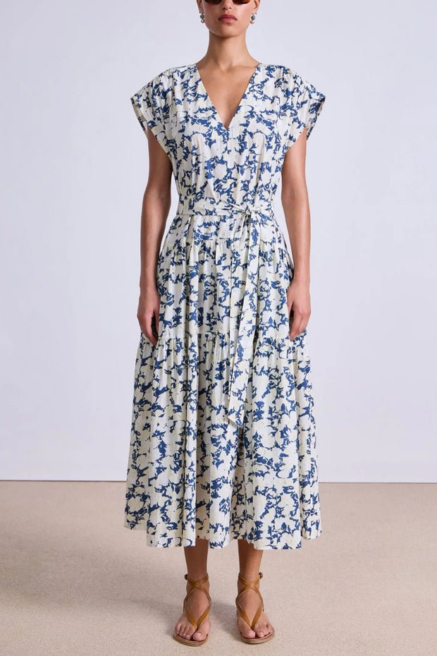 Image of model wearing the Apiece Apart Agathe Tier Maxi Dress front view