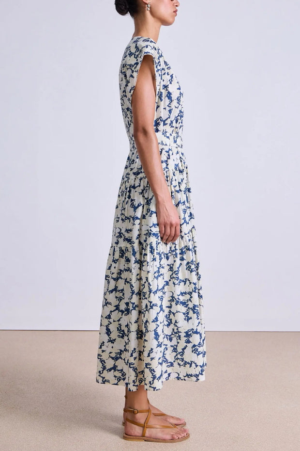 Image of model wearing the Apiece Apart Agathe Tier Maxi Dress side view
