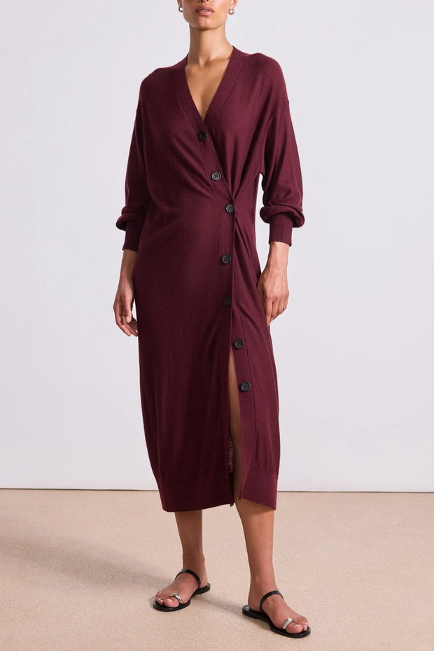 Drippy cardigan dress in mulberry
