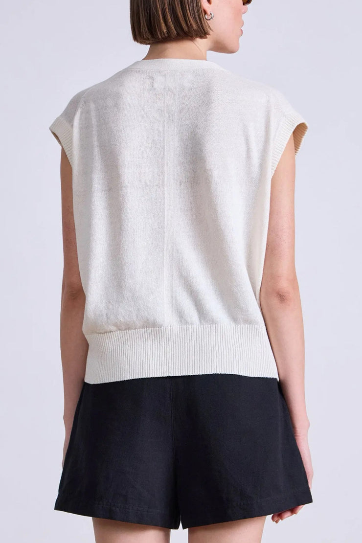 Image of model wearing the Apiece Apart Fine Weight Cropped Vest back view