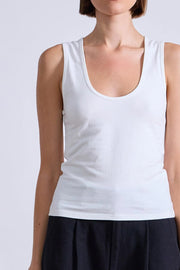 Image of model wearing the Apiece Apart Uri Low Cut Tank front view