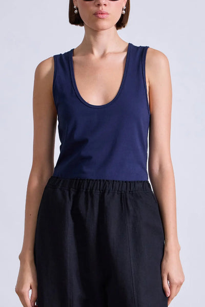 Image of model wearing the APIECE APART uri low-cut tank front view