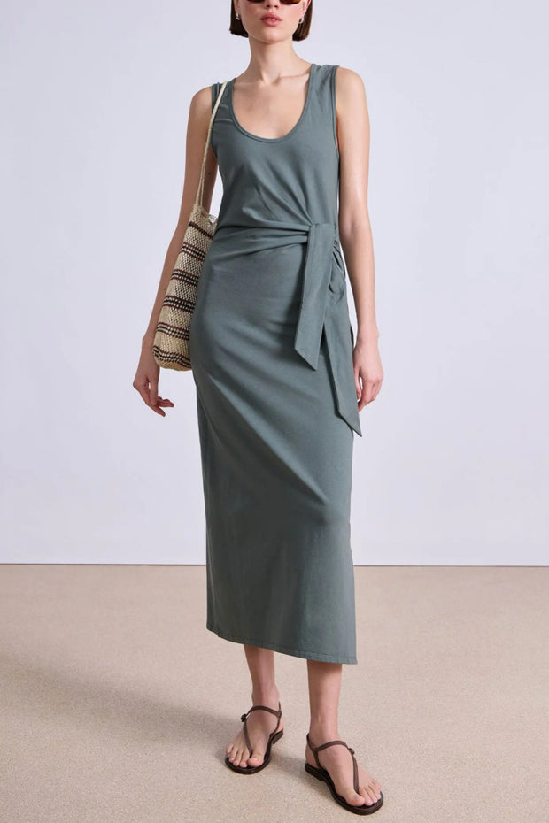 Image of model wearing the Apiece Apart Uri Twist Dress front view