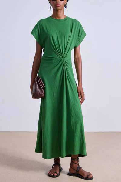 Image of model wearing the Apiece Apart Volta Twist Dress front view