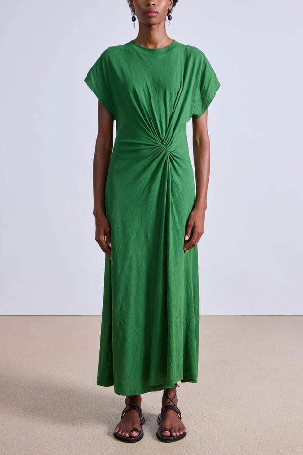 Image of model wearing the Apiece Apart Volta Twist Dress front view