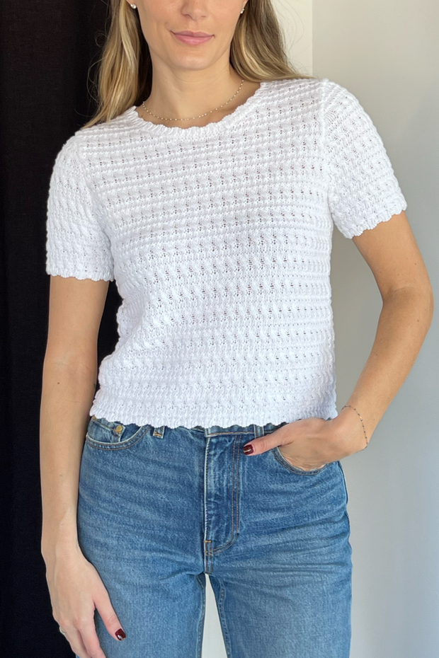 Image of Autumn Cashmere short sleeve mixed stitch top