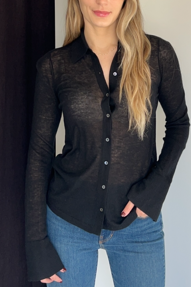 Image of Autumn Cashmere Sheer shirt in black