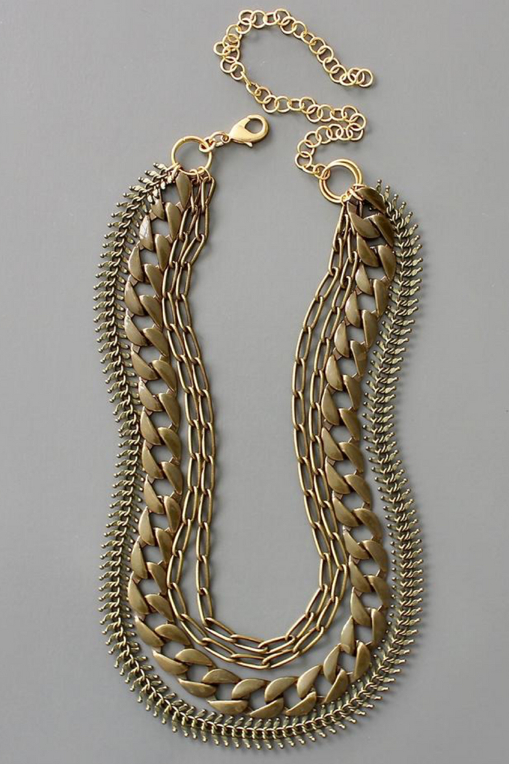 Image of David Aubrey mutli strand brass oxidized chain necklace