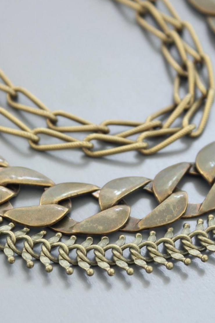 Image of David Aubrey mutli strand brass oxidized chain necklace