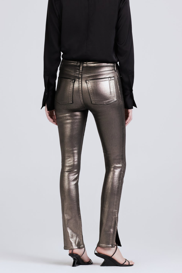 Image of model wearing Derek Lam 10 crosby Kyle in coated metallic
