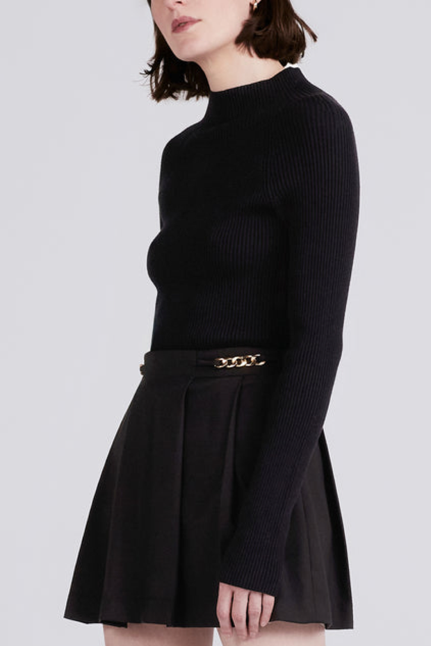 Image of model wearing Derek Lam 10 Crosby Filomena knit combo dress in black