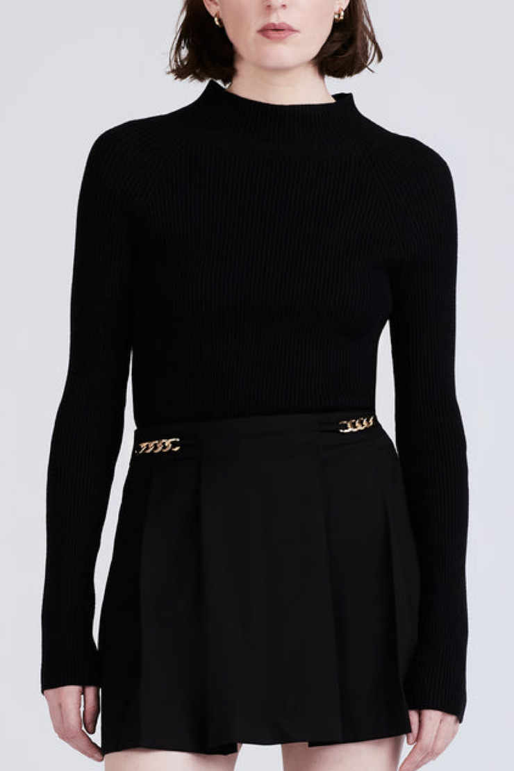 Image of model wearing Derek Lam 10 Crosby Filomena knit combo dress in black