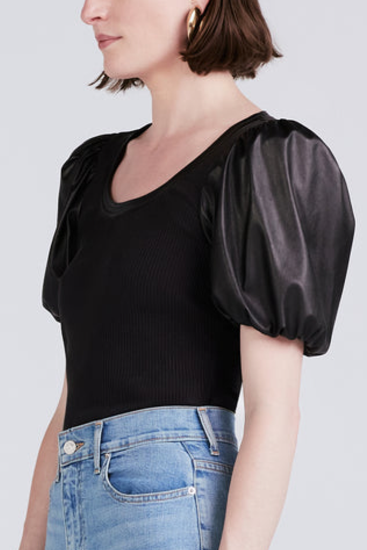 Image of model wearing Derek Lam 10 crosby Willa top in black