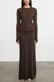 Image of Long maxi bias skirt in dark brown