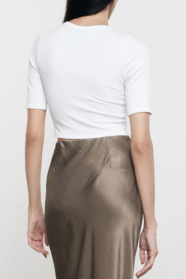 Image of Enza Costa cropped white silk rib tee