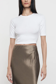 Image of Enza Costa cropped white silk rib tee