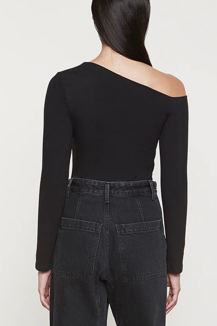 Image of Enza Costa exposed shoulder top in black