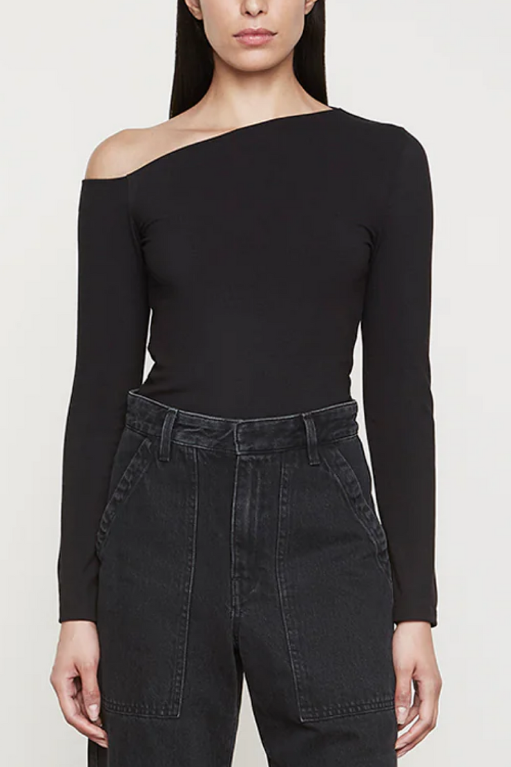 Image of Enza Costa exposed shoulder top in black