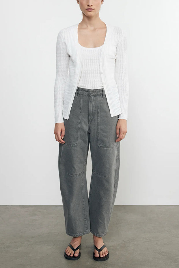 Image of the Enza Costa Linen Cotton V Neck Cardigan front view